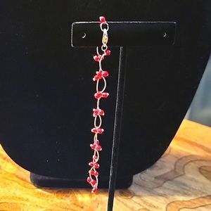 Silver Plated Red Bead Bracelet